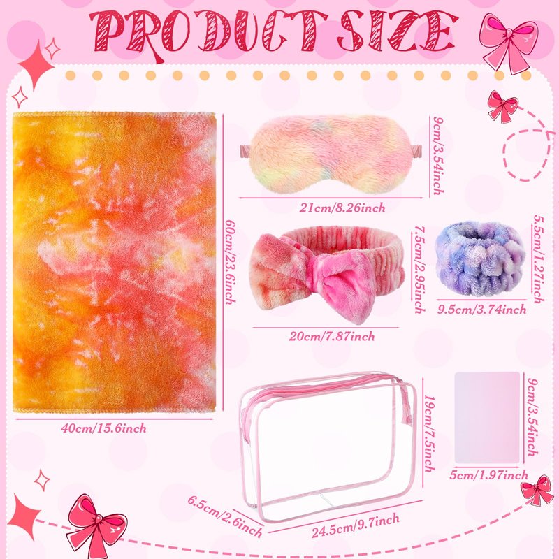 Wavwavw 48 Pcs Spa Party Favors Sleepover Party Supplies for Women Slumber Supplies Eye Mask Makeup Headband Hair Scrunchies Toiletry Bag Towels Greeting Cards Wristband(Multicolor,Tie Dye)