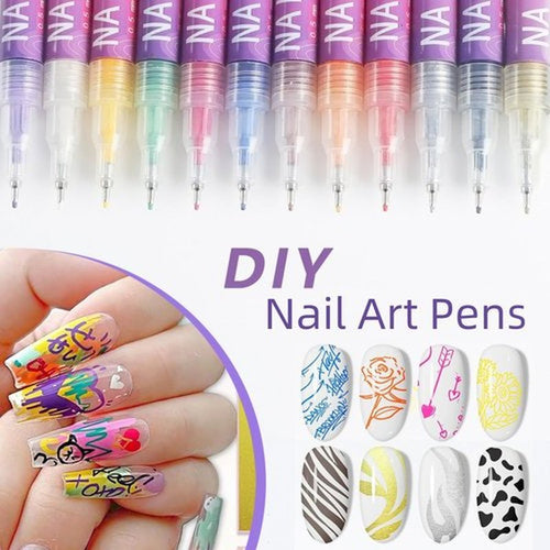 12 Colors Nail Art Pens Set, 2025 New Nail Art Markers for Gel Nails, 3D Polish DIY Nail Art Marker Drawing Painting Liner Pen, Quickly Dry Nail Pen DIY Decoration Tool for Home Salon