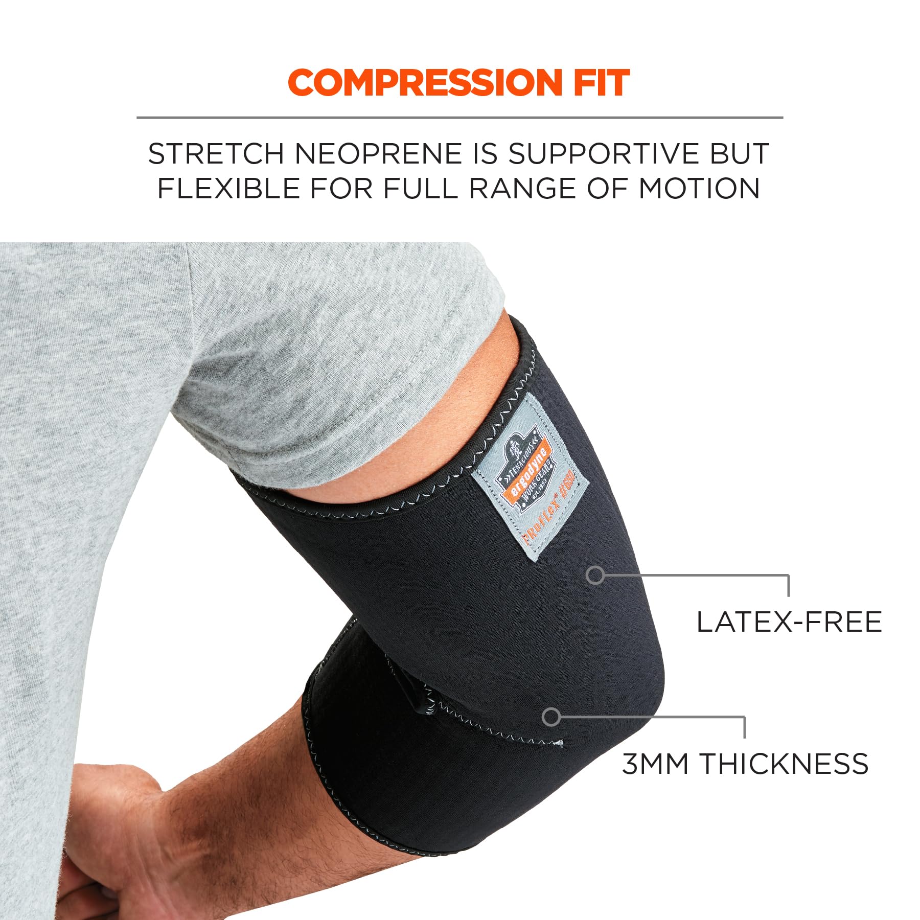 Ergodyne ProFlex 650 Neoprene Elbow Support Sleeve, Mild Compression Fit, Breathable Mesh