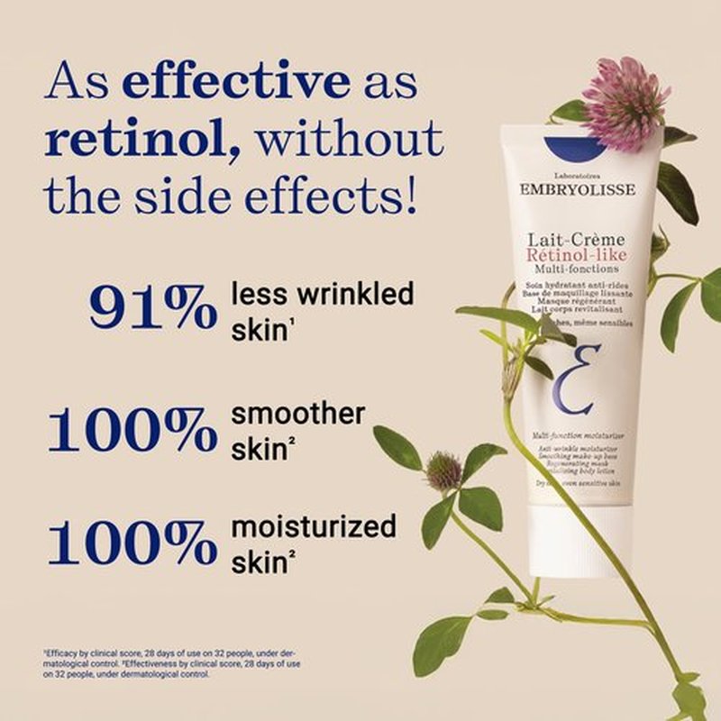 Embryolisse Lait-Crème Retinol Alternative Anti-Aging Face Moisturizer & Makeup Primer for Normal to Sensitive Skin. Reduces Fine Lines, Wrinkles & Puffiness, 2.54 Fl Oz