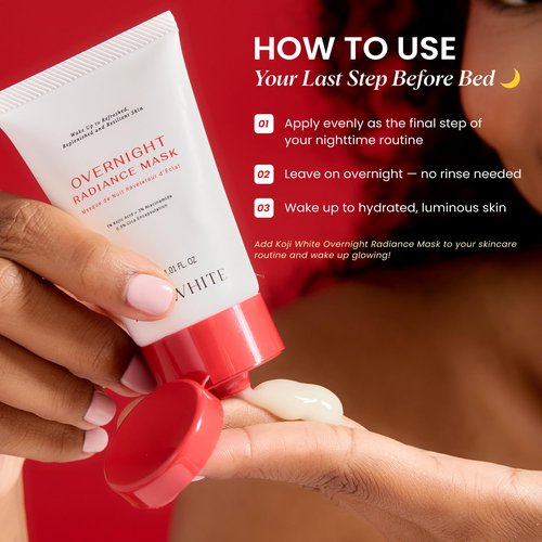Koji White 1% Kojic Acid Radiance Overnight Face Mask – Hydrating Sleeping Mask for Glowing Skin, Uneven Tone & Smoothing with Niacinamide, Cica, Hyaluronic Acid - Unscented, Vegan Skincare 1.01 Fl Oz