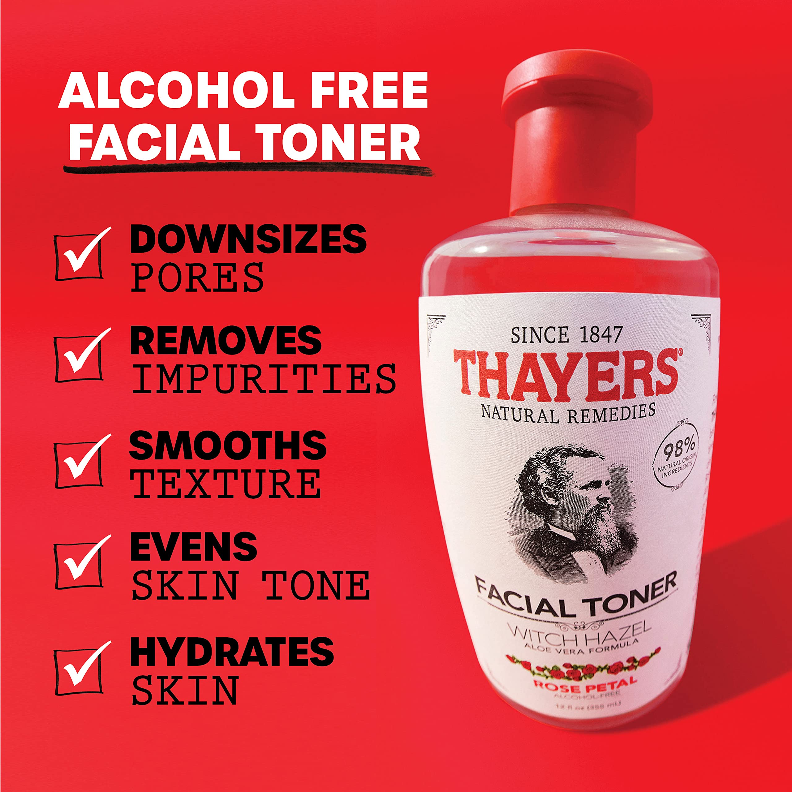 THAYERS Alcohol-Free, Hydrating Rose Petal Witch Hazel Facial Toner with Aloe Vera Formula, Vegan, Dermatologist Tested and Recommended, 12 Oz (Pack of 2)