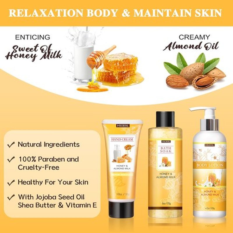 Almond Milk & Honey Bath Gift Set by [Brand Name] - 9-Piece Spa Essentials for Women | Perfect Birthday Gift for Mom, Girlfriend, or Sister