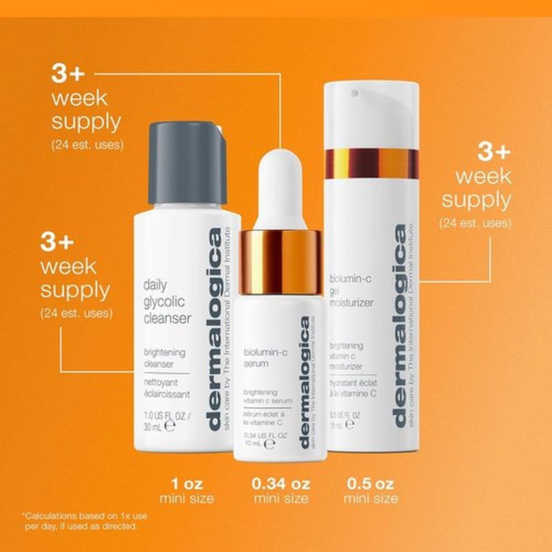Dermalogica Daily Brightness Boosters Facial Skin Care Kit | BioLumin-C Serum & Gel Moisturizer