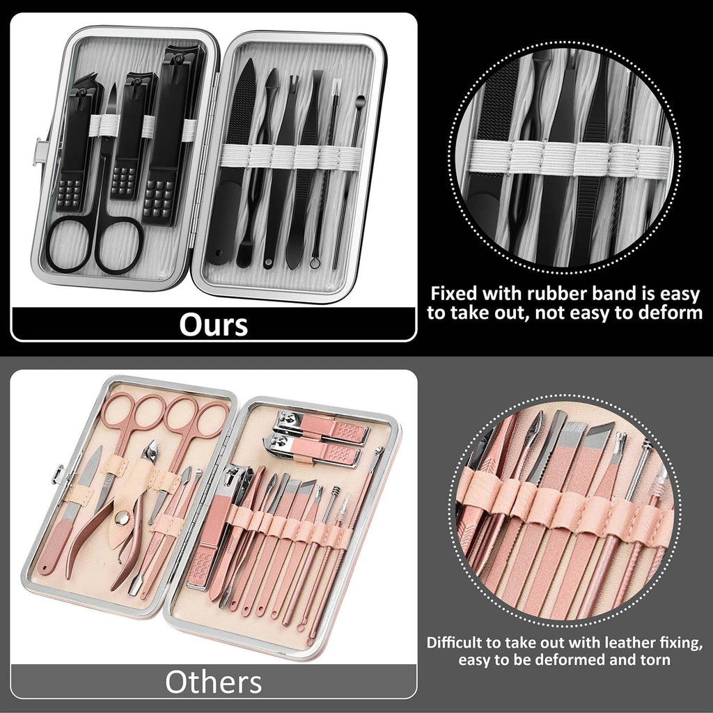 BLESWIN 10 in 1 Manicure Set, Professional Manicure Pedicure Kit for Women, Nail clipper Set for Men, Nail Care Kit with Leather Travel Case, Travel Nail Kit for Friends Parents Gift (Black)
