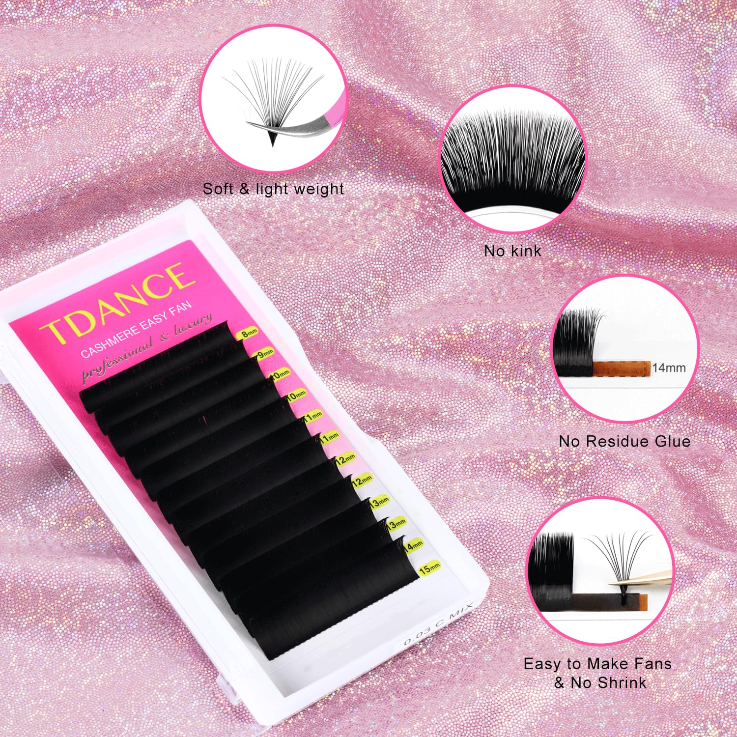TDANCE Cashmere Easy Fan Lash Extensions Self Fanning Volume Lash Extension 0.05mm D Curl 8-15mm Mix Length Matte Black Mega Volume Lash Extensions (0.05-D,8-15mm)