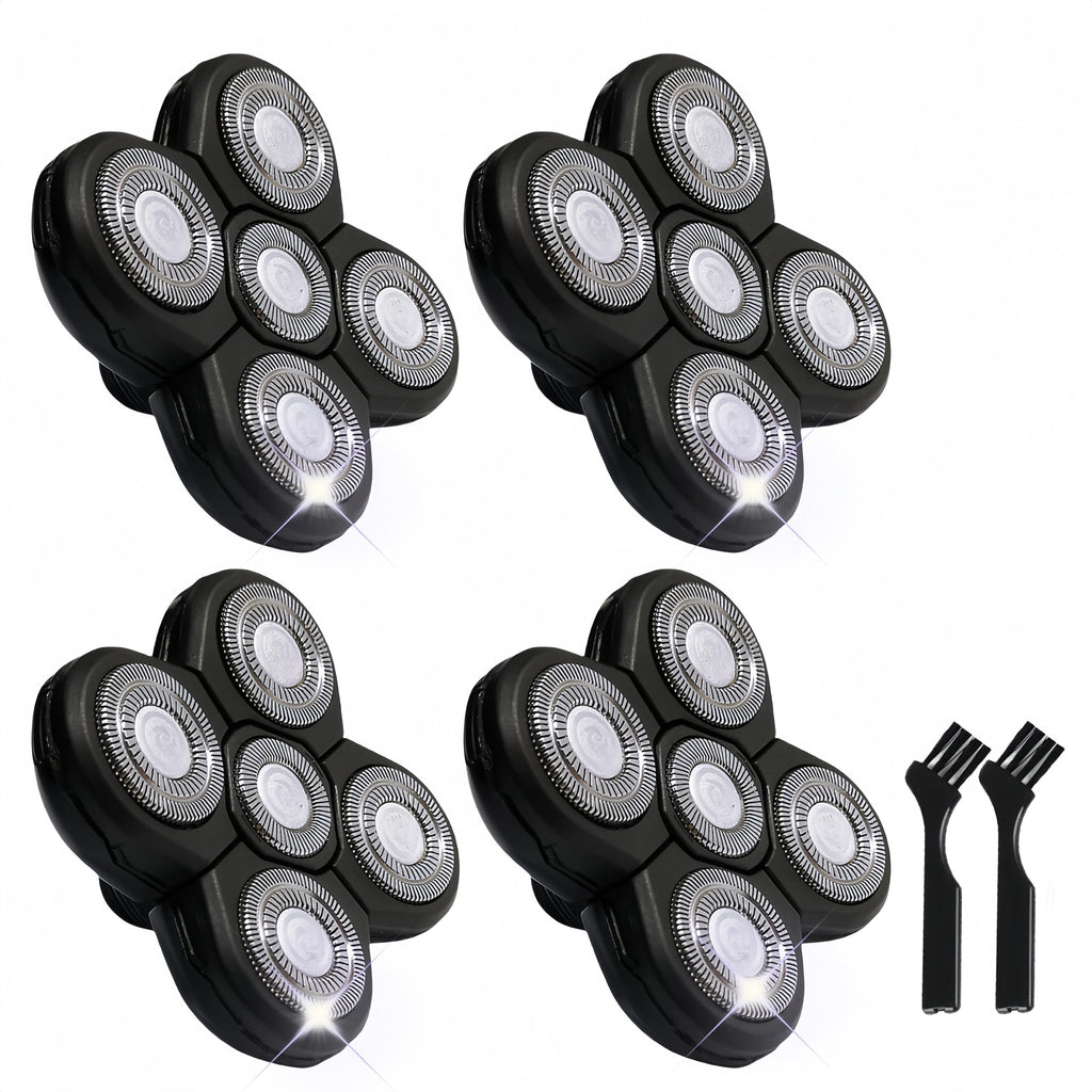 4PCS Shaver Replacement Blades for Freebird Head Shaver, 5 Blades Shaver Heads for Bald Men, Head and Face Electric Razor Heads, 2 Cleaning Brush