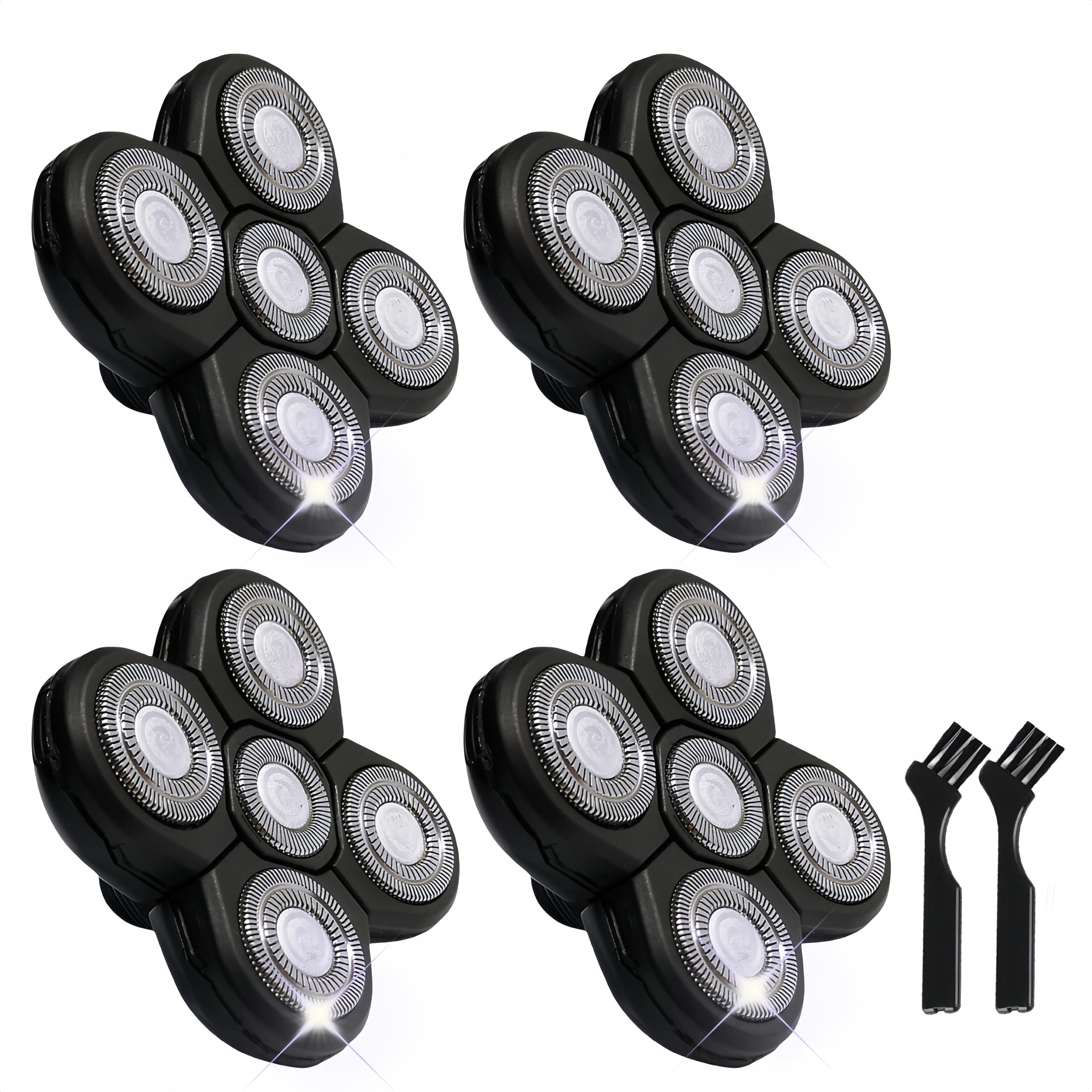 4PCS Shaver Replacement Blades for Freebird Head Shaver, 5 Blades Shaver Heads for Bald Men, Head and Face Electric Razor Heads, 2 Cleaning Brush