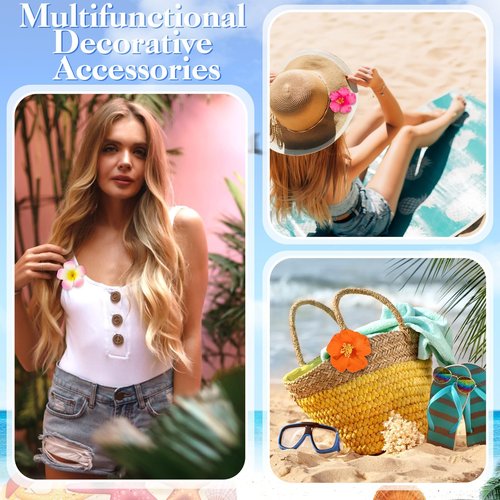 10 Pcs Hawaiian Flower Hair Clips for Women, 3.75” and 2.75” Plumeria Hair Clips Artificial Flower Hair Accessories for Vacation Beach Seaside