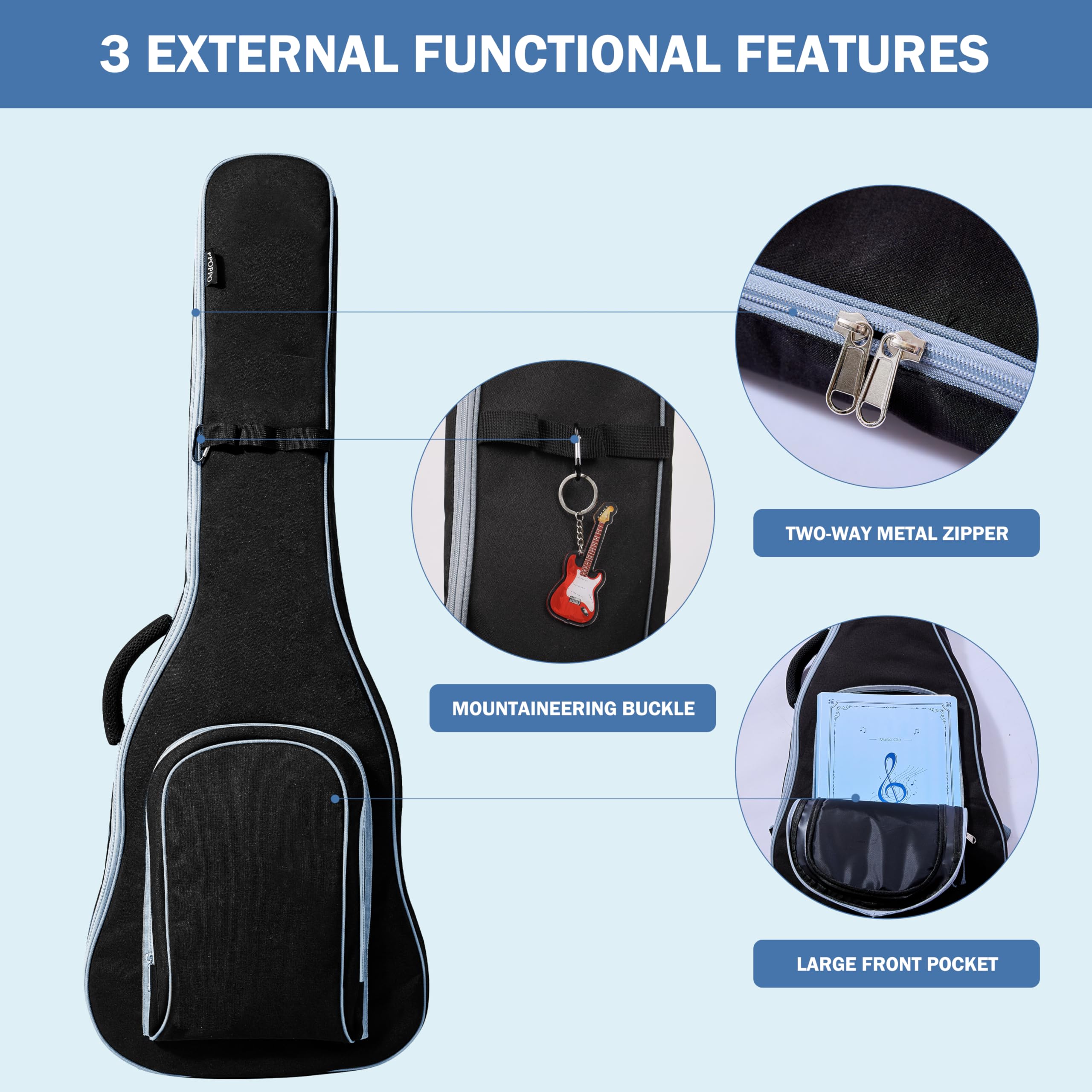 PPOPPO 39/40 Inch Electric Guitar Gig Bag, 7mm Padded Waterproof Soft Case
