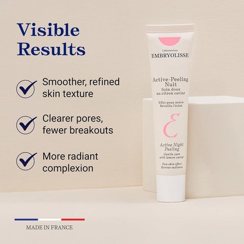 Embryolisse Active Night Peeling Treatment - Ultra Gentle Exfoliating Cream with Shea Butter | 1.35 Fl Oz for Radiant Skin
