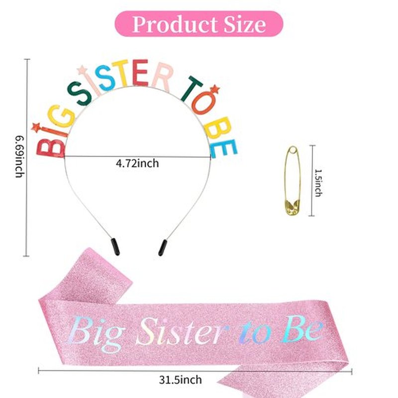 Exacoo Big Sister to Be Set Baby Shower Glitter Pink Sash Multicolor Headband Promoted to Be New Big Sis Announcement Gifts for Daughter Older Siblings of New Baby Party Supplies Accessories