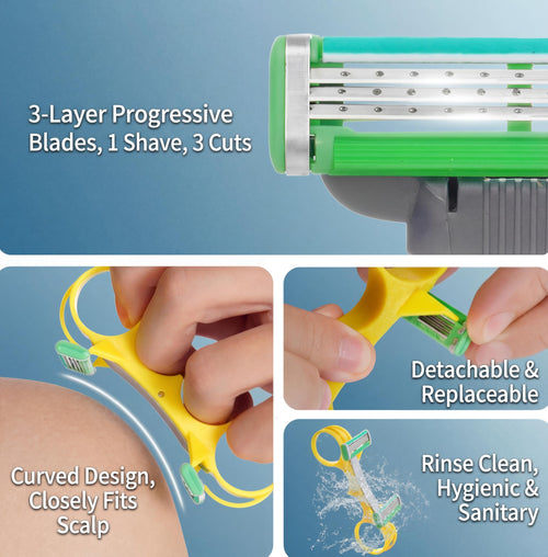2026 New Version Bald Head Shaver for Men - Double Blade Ergonomic Manual Razor Kit with Spare Blades & Protective Travel Case