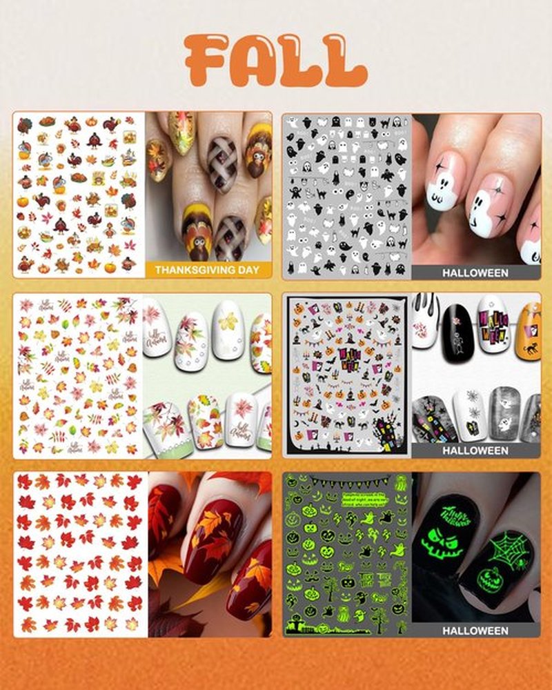 IDDFEVE 24 Sheets Seasonal Nail Art Stickers, Four Season Variety Pack All Holiday Nail Decals, Self-Adhesive Varied Design for Flowers Butterflies Halloween Christmas Spring Summer Fall Decoration