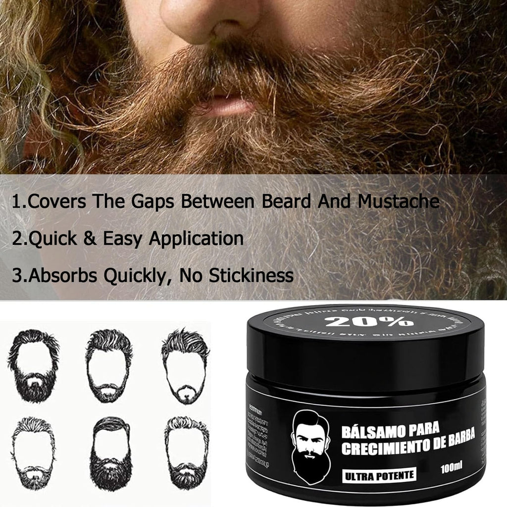 Vbolre Estimulante Para Barba – Bálsamo de Crecimiento Ultra Potente, Beard Stimulating Balm, Moisturizes & Strengthens Beard, 100 ml / 3.5 oz