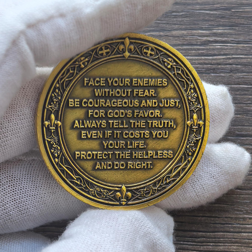 Knight's Valor Christian Challenge Coin with Inspirational Creed (Single Coin)