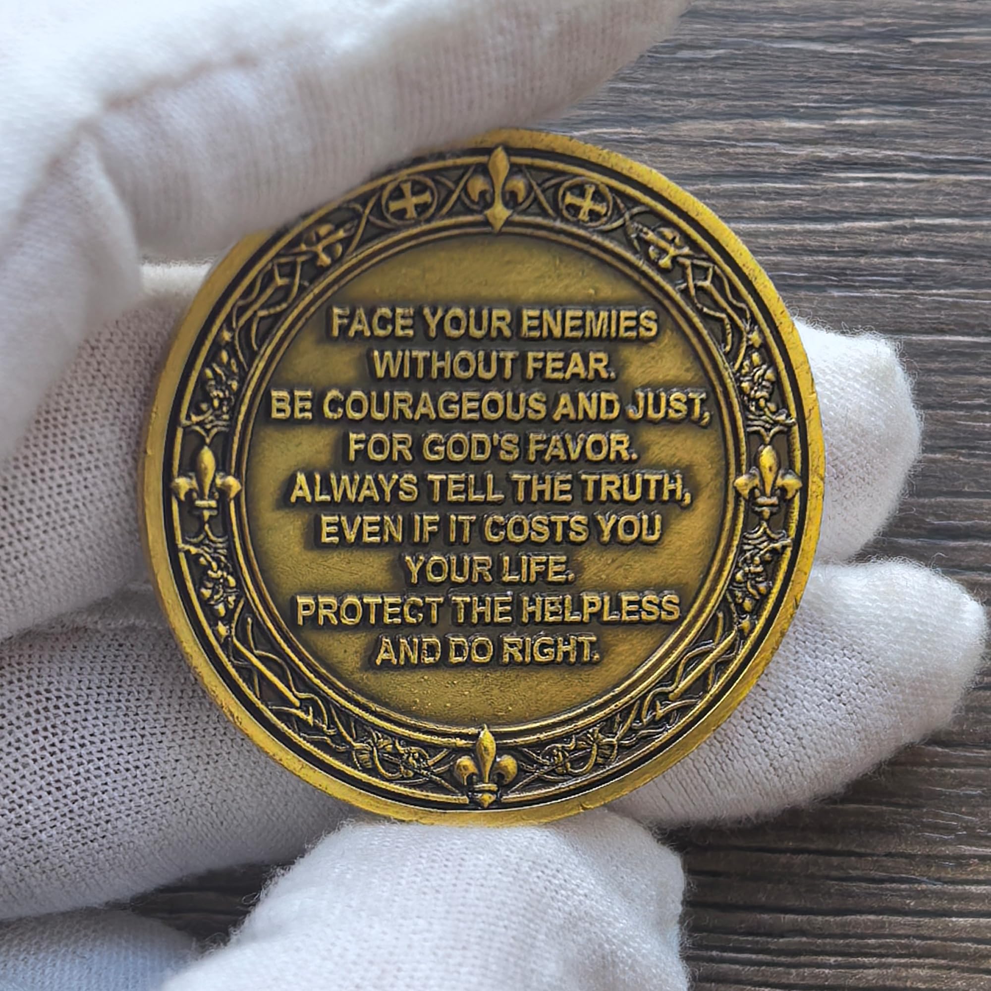 Knight's Valor Christian Challenge Coin with Inspirational Creed (Single Coin)