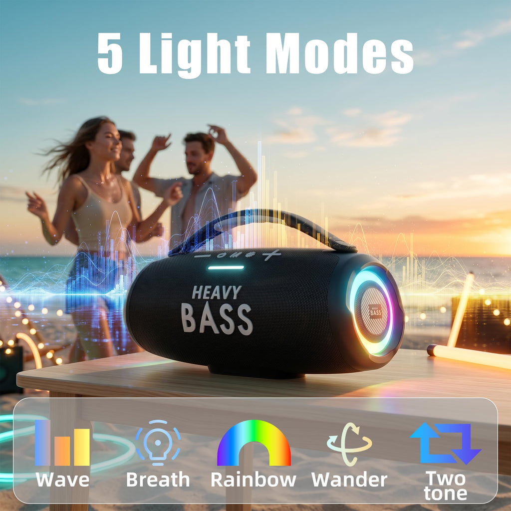 HEAVY BASS Speakers Bluetooth Wireless, 80W Max Loud Portable Speaker with Deep Bass, 20H Playtime, IPX6 Waterproof, Dual Pairing, Perfect for Home,Party,Travel,Outdoors