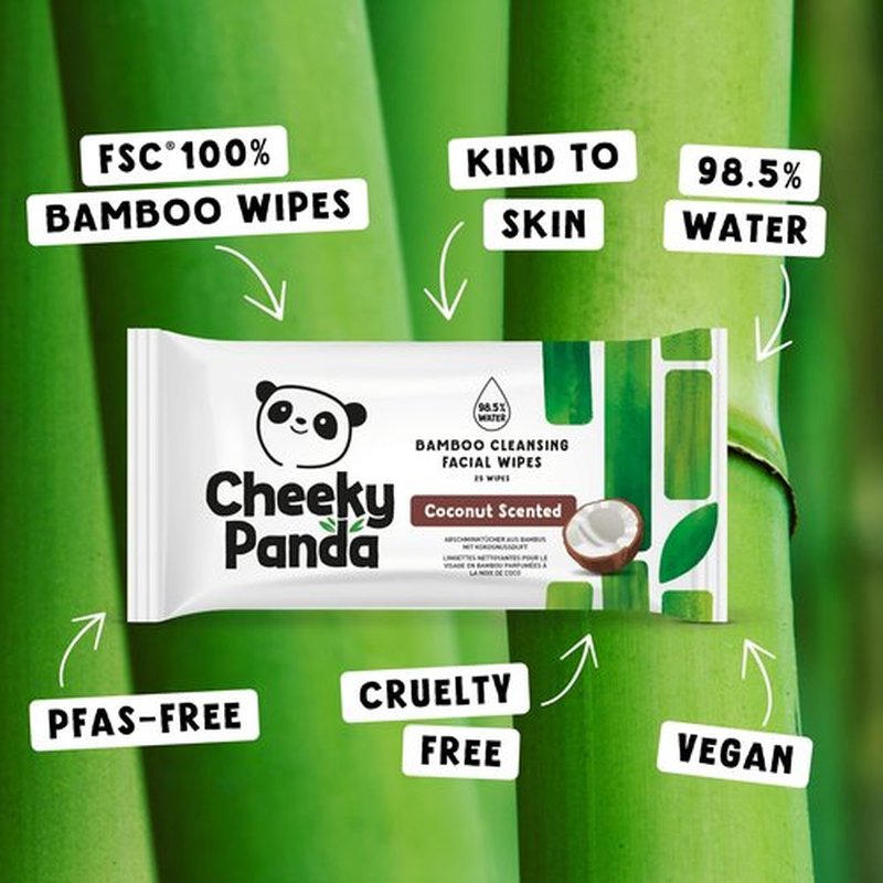 The Cheeky Panda Face Cleanser Makeup Remover Wipes Coconut Scented | 6 Packs of 25 Face Wipes | 99% Purified Water Wipes | Plant Based & Vegan Wet Wipes | Sustainable Alternative