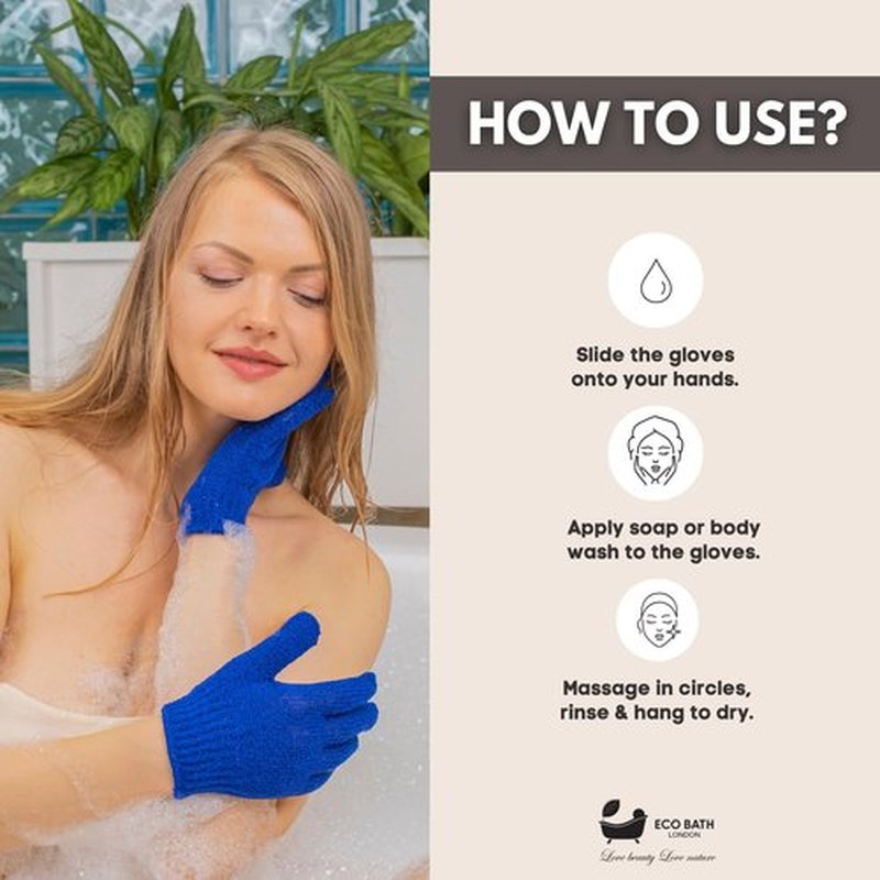 Eco Bath London Exfoliating Body Gloves - Exfoliating Bath Gloves for Shower, Massage, and Body Scrubs, Dead Skin Cell Remover for Smooth, Radiant Skin, One Size