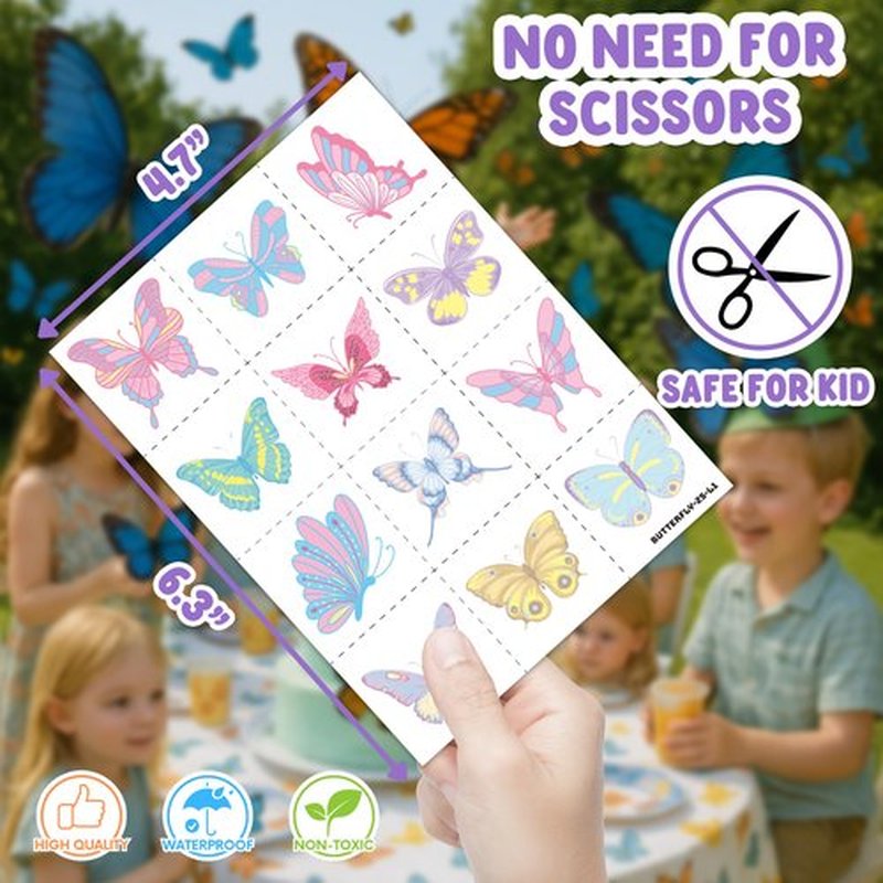 48PCS Butterfly Party Favors - 24PCS Temporary Tattoos & 24PCS Stick Hands Party - Perfect Birthday Party Supplies, Goodie Bag Stuffers, Treasure Box Toys, Classroom Prizes, and Student Gifts