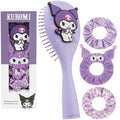 Hello Kitty Sanrio Hair Brush & Scrunchies Set, Kawaii Valentines Day Gifts for Women, Wife, Girlfriend, Girls, Teens, Kuromi, Cinnamoroll Cute Stuff, Detangler Brush (Kuromi Brush & Scrunchies)