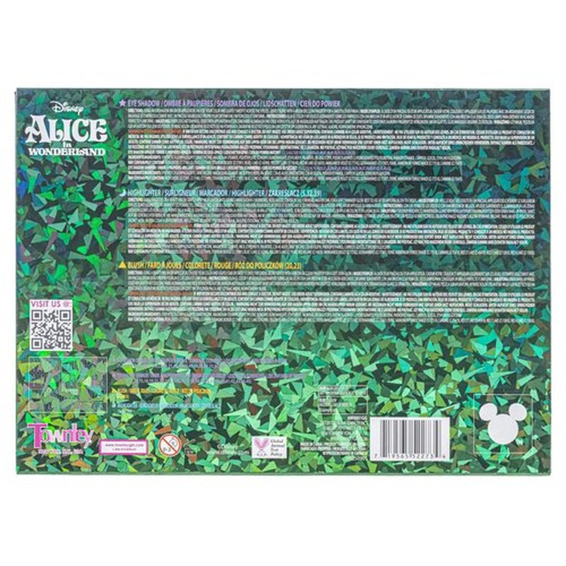 Alice in Wonderland 55 Well Eye Shadow Palette with Mirror, Makeup for Girls and Teens, Shimmery and Matte Colors, by Townley Girl