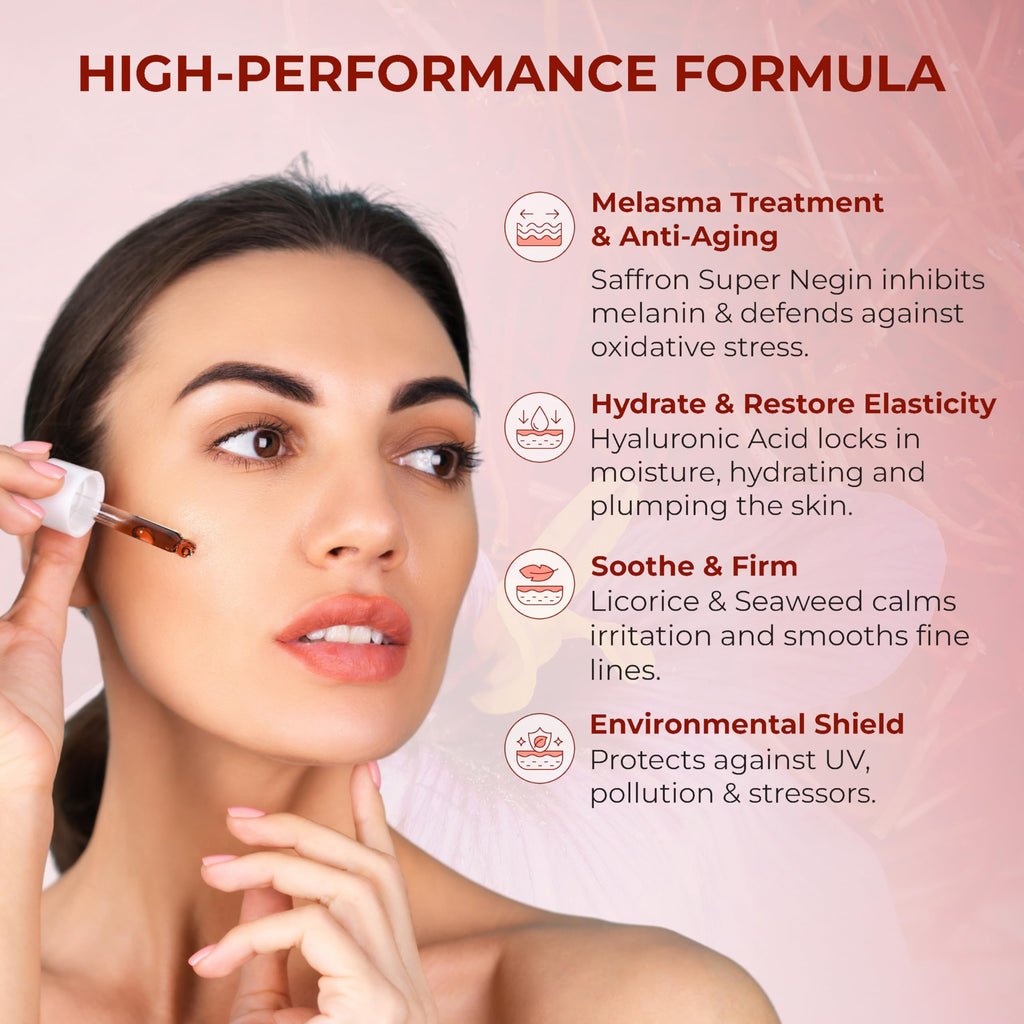 ABERA Renewing Saffron Serum, High-Potency Melasma Treatment for Face & Body, Dark Spot Remover for Age Spot Sun Spot Freckles Brown Spot, Anti-Aging Moisturizer with Hyaluronic Acid & C, 1.01 Fl Oz