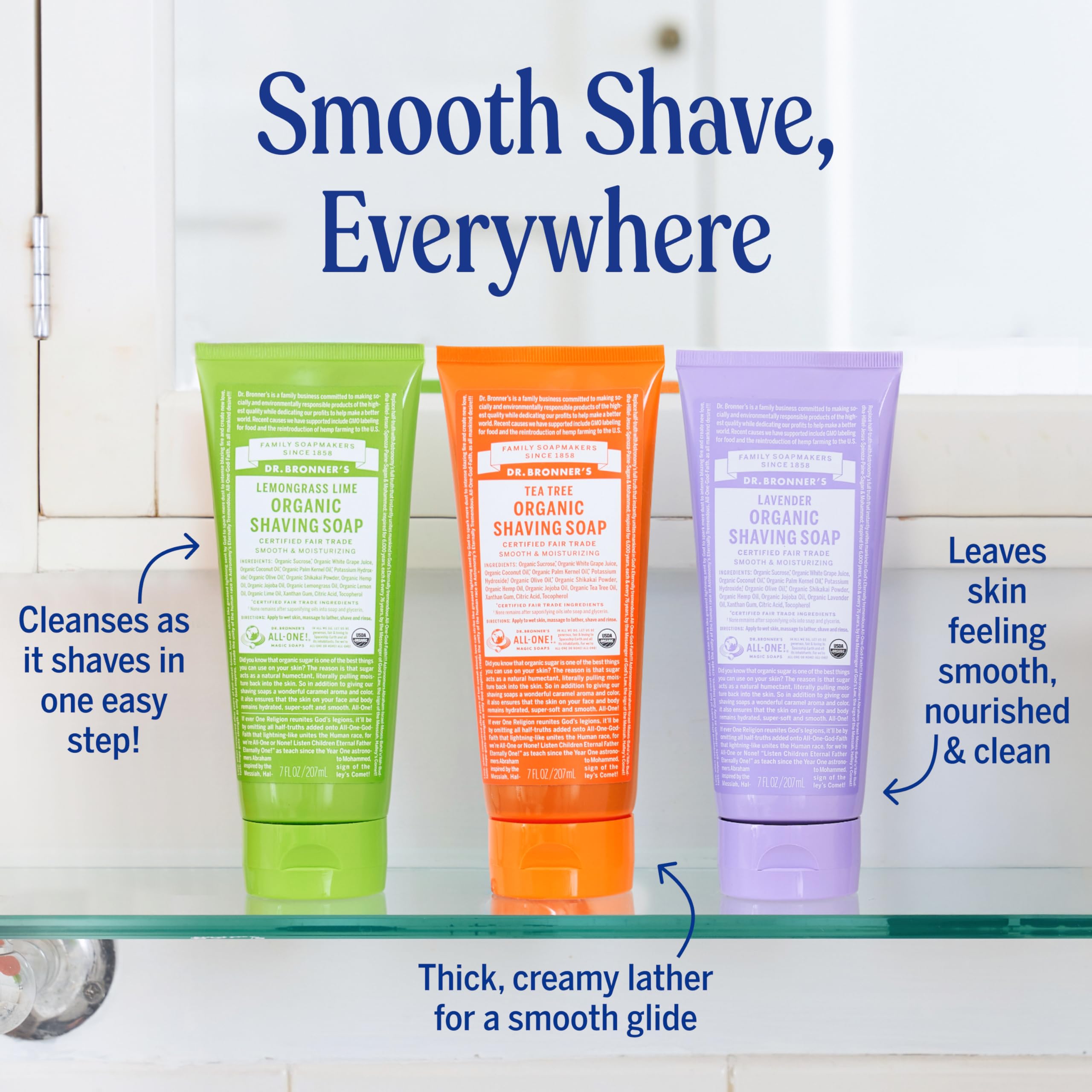 Dr. Bronner's - Organic Shaving Soap (Lemongrass, 7 Ounce) - Certified Organic, Sugar and Shikakai Powder, Soothes and Moisturizes for Close Comfortable Shave, Use on Face, Underarms and Legs
