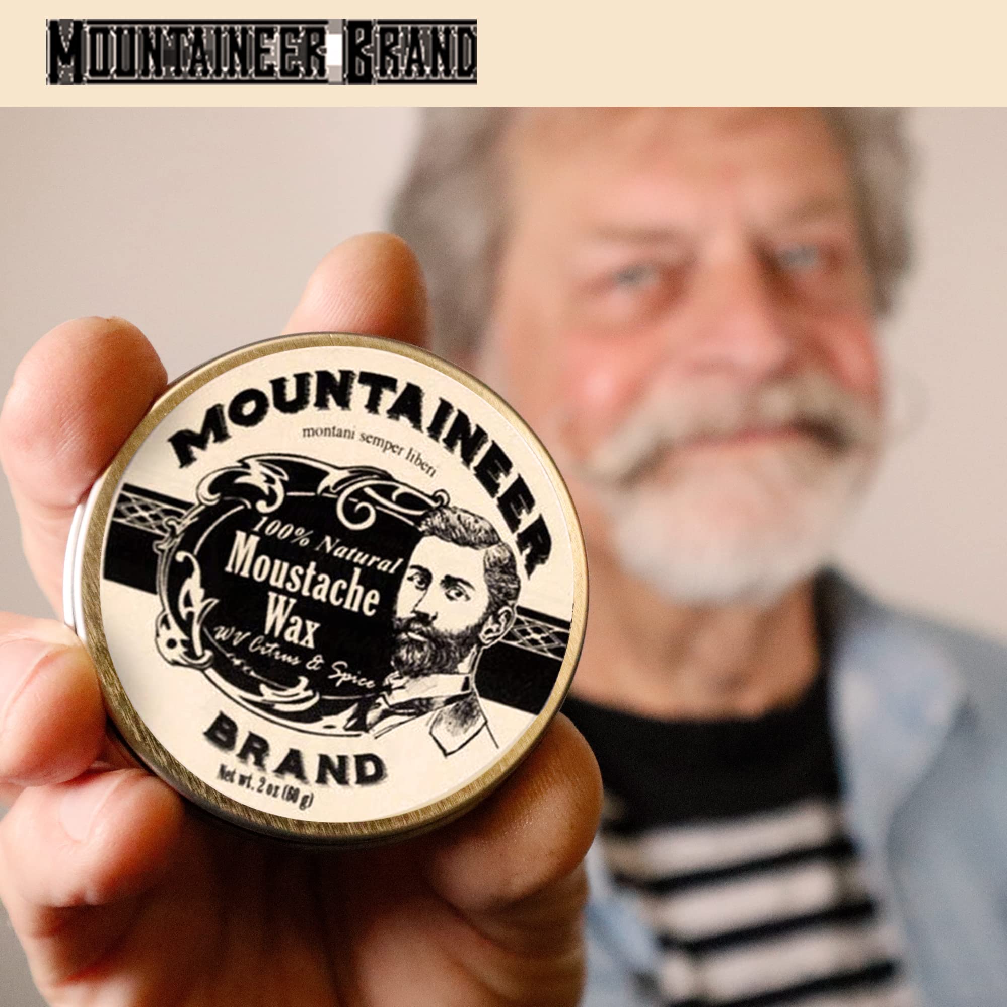 Mountaineer Brand Natural Mustache Wax | Citrus & Spice Scent | Made in West Virginia | Long Lasting Hold | Smooths, Conditons, Styles | Organic Moustache Balm | 2oz