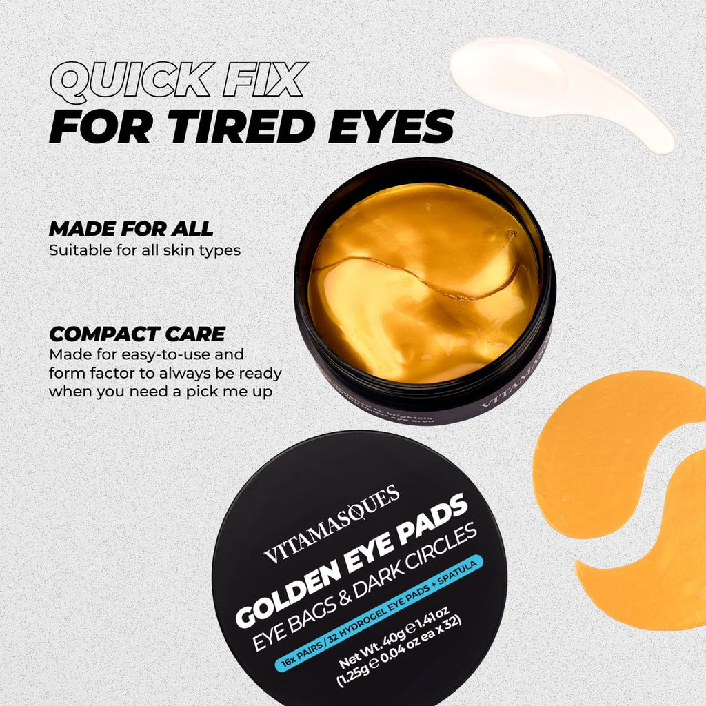 Vitamasques Golden Hydrogel Eye Pads For Puffy Eyes & Dark Circles – Refresh in 15 minutes - Formulated in Korea - 32 Pairs / 64 HydroGel Eye Pads