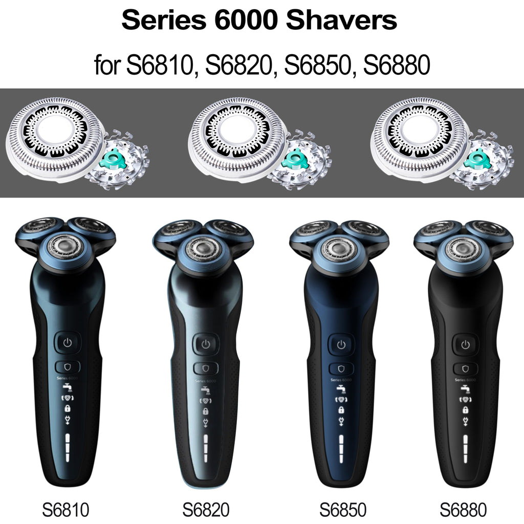 SH60/72 Replacement Heads Compatible with Philipsi Norelcoo Series 6000 Shaver, SH60 Shaving Replacement Head for Philipsi Razors S6820, S6810, S6850 S6880/81
