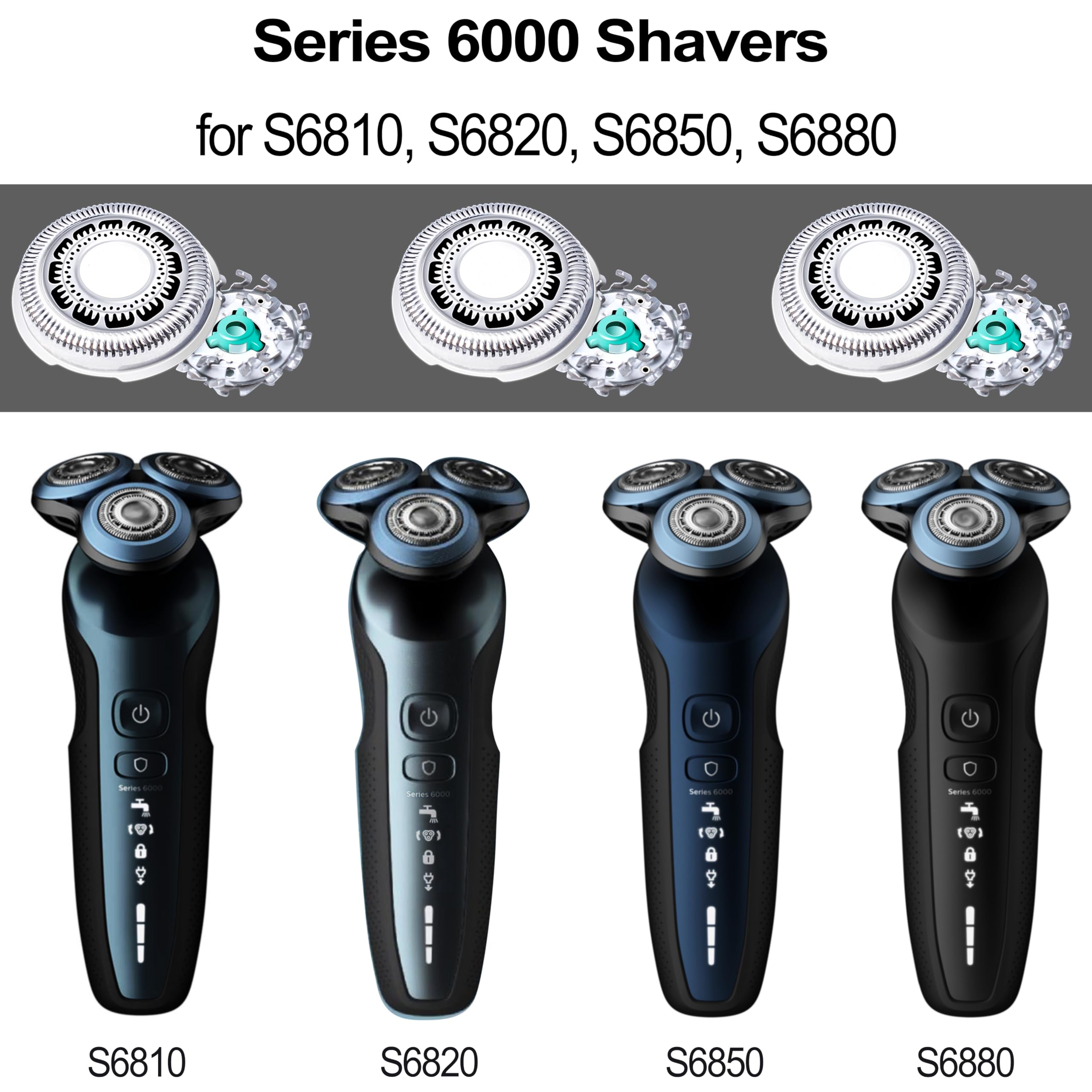 SH60/72 Replacement Heads Compatible with Philipsi Norelcoo Series 6000 Shaver, SH60 Shaving Replacement Head for Philipsi Razors S6820, S6810, S6850 S6880/81