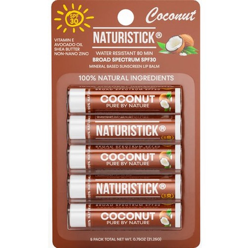 Naturistick UV Pro® Mineral SPF 30 Lip Balm – Coconut (5-Pack), Broad Spectrum Sun Protection