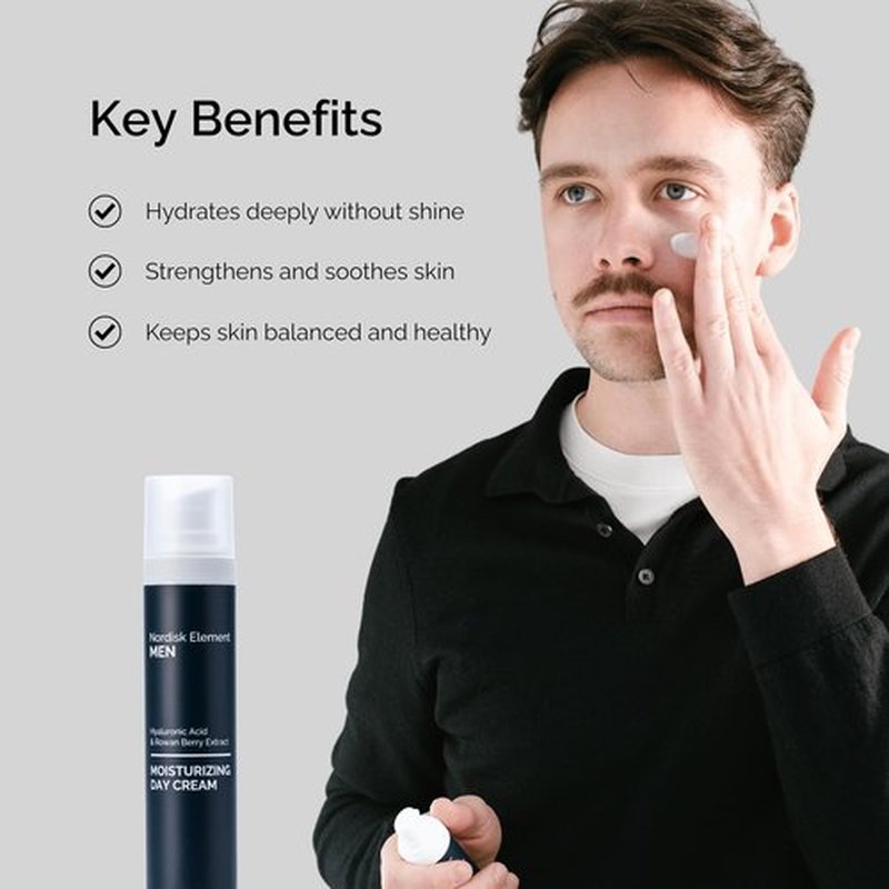 Nordisk Element Men’s Moisturizing Day Cream | Deep Hydration Mens Face Moisturizer with Hyaluronic Acid & Rowan Berry | Lightweight Non-Greasy Face Cream for All Skin Types, Vegan & Clean, 1.7oz