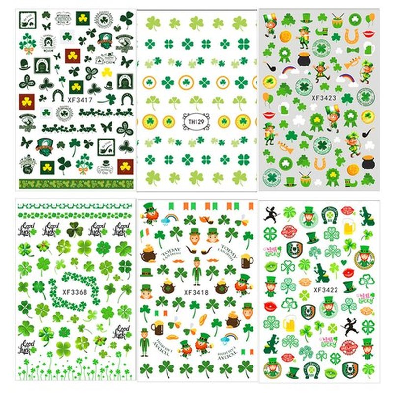 Kalrus 1000+Patterns St. Patrick’s Day Nail Sticker Luck of The Irish Nail Art Stickers Decals Shamrock Nail Decorations for Kids Girl Women Self-Adhesive Nail Tips False Nail Sticker Design 12 Seets