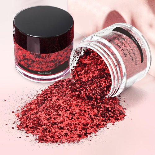 Mnk66 Acrylic Powder Professional Sparkly Golden Red Glitter Acrylic Nail Powder for Nail Extension, French Nail Art 3D Flowers, Nail Carving, Beginner (YSJF018-30g)