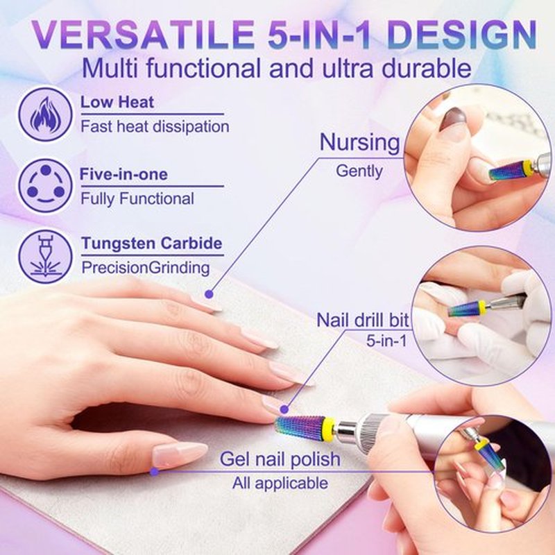 FANTEXY 3/32" Carbide Nail Drill Bit, Color Coated Gel Polish Remover Drills Bit, Tungsten Drill Bits Set Nail File, Nails Tech Supplies, for Manicure Pedicure Cuticle Gel Polishing (Extra Fine - XF)