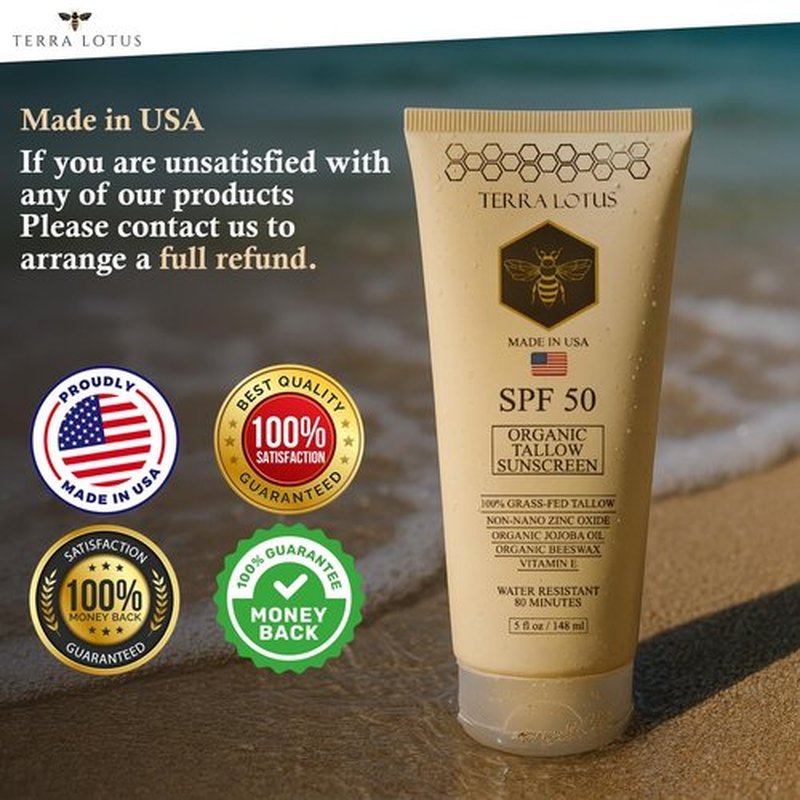 Organic Tallow Sunscreen - 50 SPF - For Face and Body - With 100% Grass-Fed Tallow and Non-Nano Zinc Oxide Reef Safe - (5 Oz)