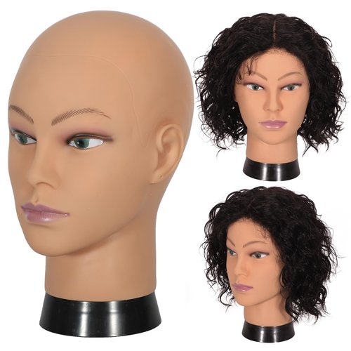 simnient Bald Mannequin Head Stand Professional Cosmetology Wig Training Head for Wig Making and Display Hat Glasses Scarf Jewelry Model Head with Free Clamp