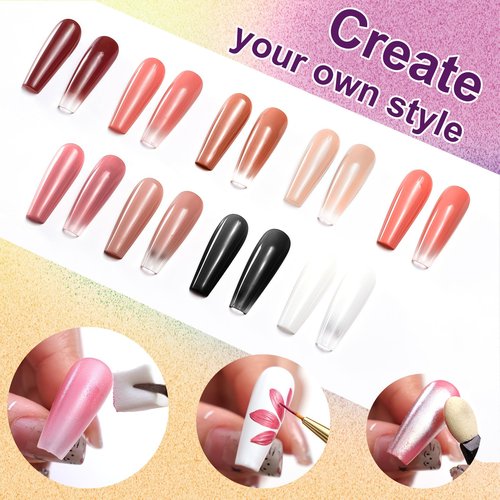U-Shinein Gradient Gel Nail Set, 9 Nude Pink Color for Ombre White＆Black Nail Polish Platte Kit with 14* Nail Art Tools, Pigmented Pat Painting Gel French Manicure No-wipe DIY Art Home Salon