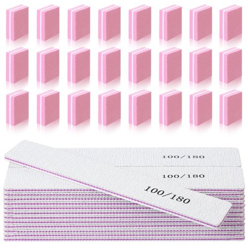 100 Pcs Nail Files and Buffers Set 100/180 Grit Emery Boards for Natural Nails 4 Sided Nail Buffer Blocks for Professional Manicure Care Pedicure Tools