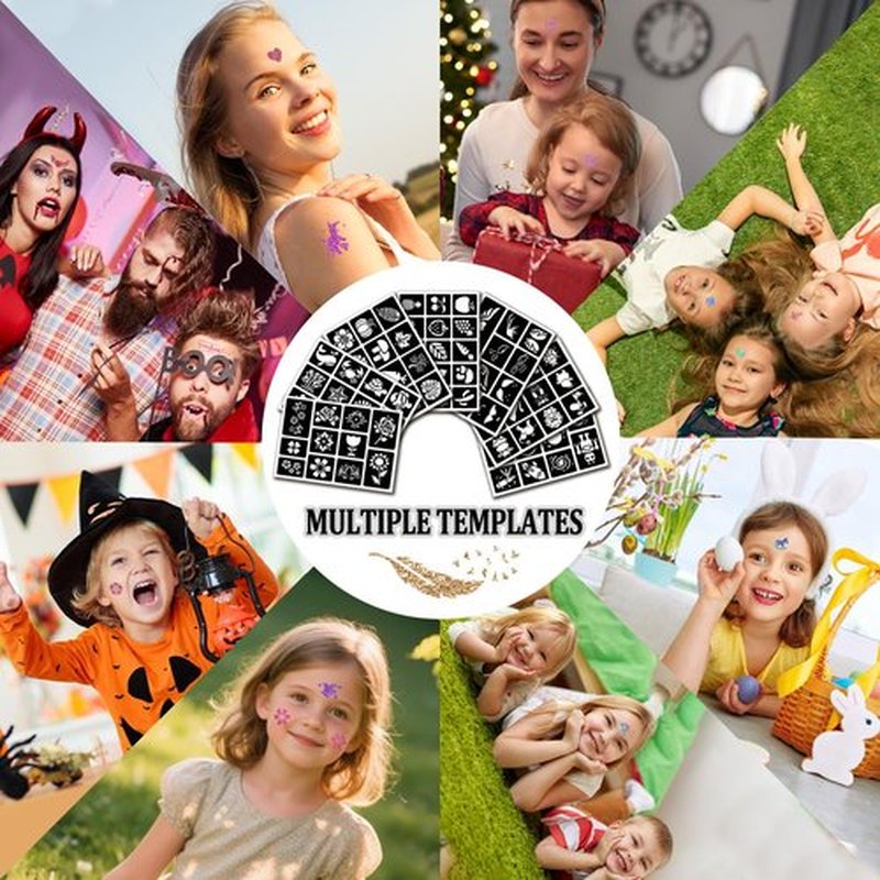 378 Pcs Temporary Tattoos Stencils for Kids, Face and Body Paint Stencils Kit.