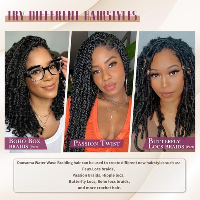 Dansama 7 Packs Passion Twist Hair Water Wave Braiding Hair for Butterfly Style Crochet Braids Bohemian Hair Extensions (24inch (Pack of 7), #2)