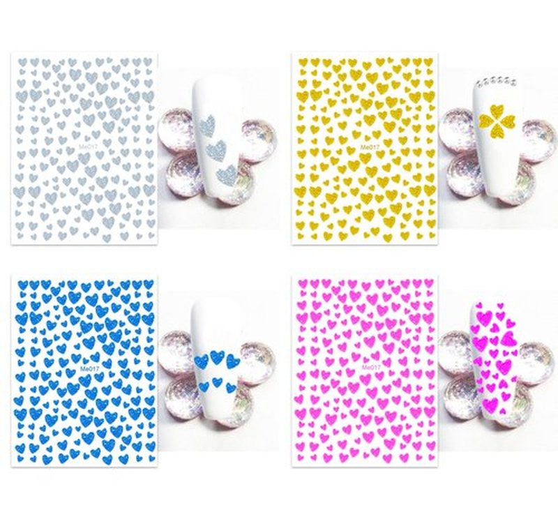 IHUKEIT 10 Sheets Glitter Heart Nail Stickers for Women Girls Kids Nail Decoration 3D Self Adhesive Shinning Nail Decals for Fingernails and Acrylic Nails Design (Glitter Heart)