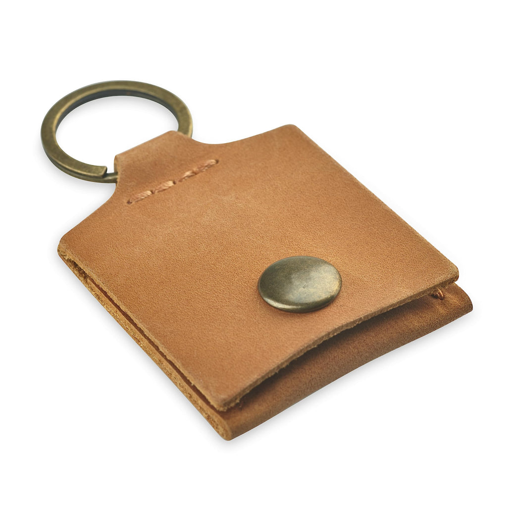 Leather Keychain Ring Holder, Wedding Ring Travel Case, Engagement Ring Holder, Ring Pouch Bag, Workout and Gym Ring Holder, Small Soft Leather Ring Bearer (Vintage Brown)
