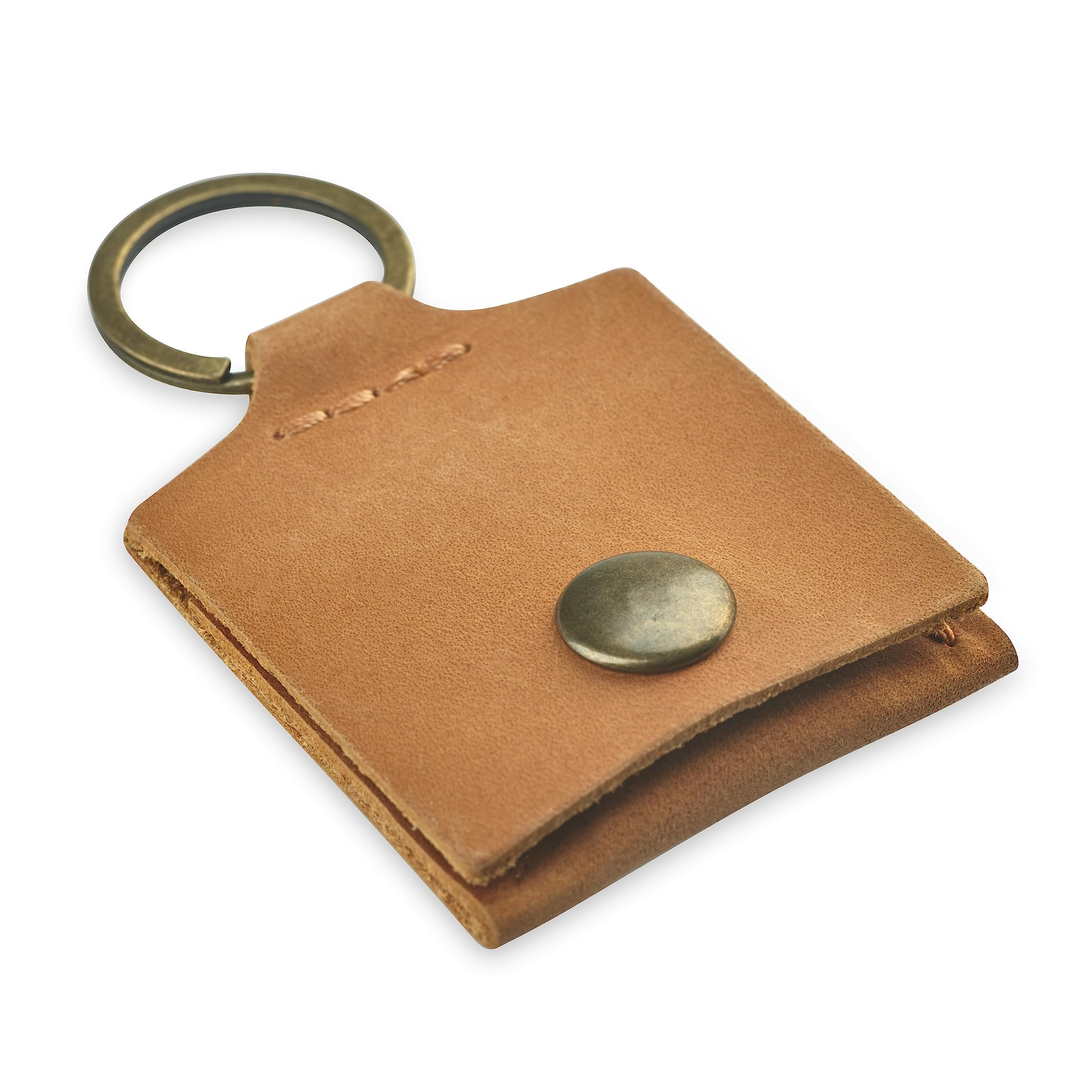 Leather Keychain Ring Holder, Wedding Ring Travel Case, Engagement Ring Holder, Ring Pouch Bag, Workout and Gym Ring Holder, Small Soft Leather Ring Bearer (Vintage Brown)