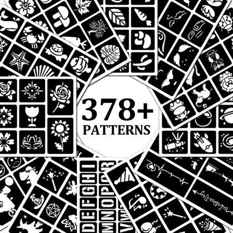 378 Pcs Temporary Tattoos Stencils for Kids, Face and Body Paint Stencils Kit.