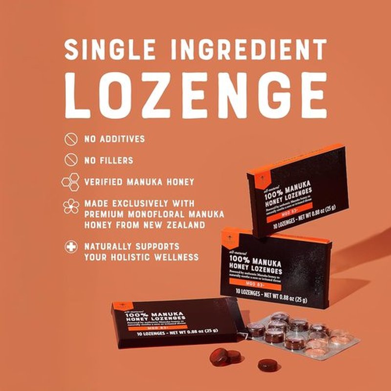 Nate's Manuka Honey Lozenges MGO 83+ - Soothing Throat Relief with New Zealand Honey | 10-Count Pack