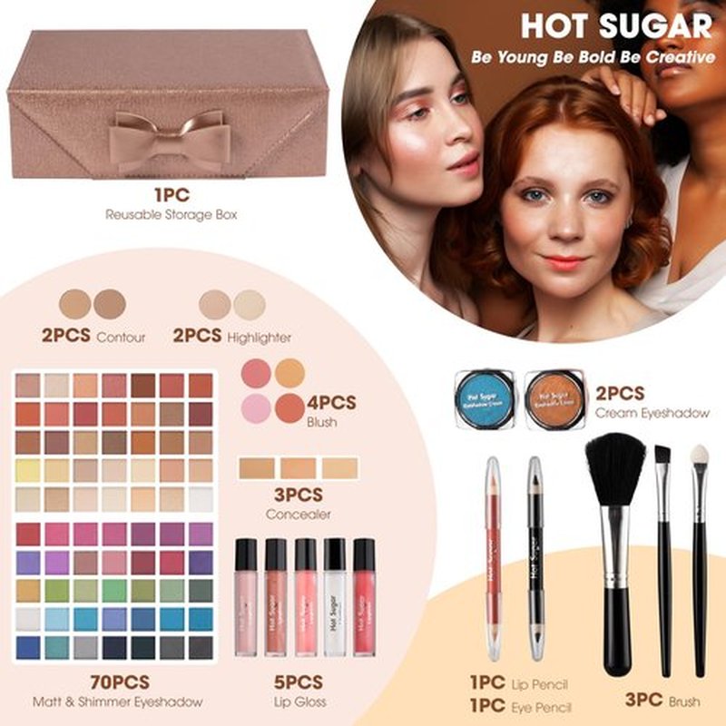 Hot Sugar Makeup Kit for Teenagers, Beginner Makeup Gift Set for Women Full Makeup Kit (Bronze)